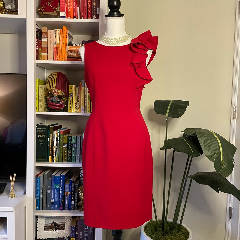 Calvin Klein Ruffle Shoulder Dress - Picture 2 of 4